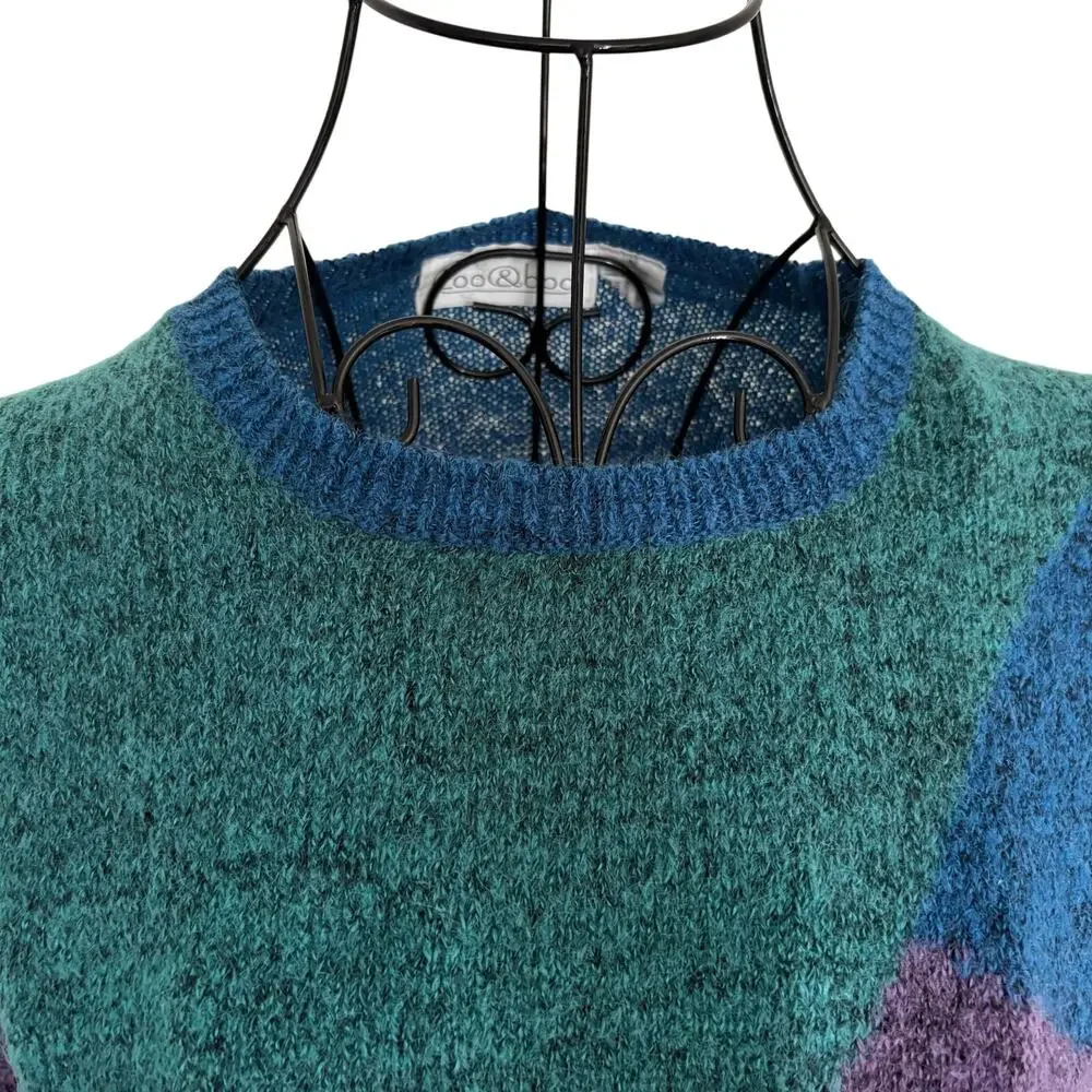 Vintage 80's Loo & Boo Heather Wool Blend Color Block Striped Pullover Sweater